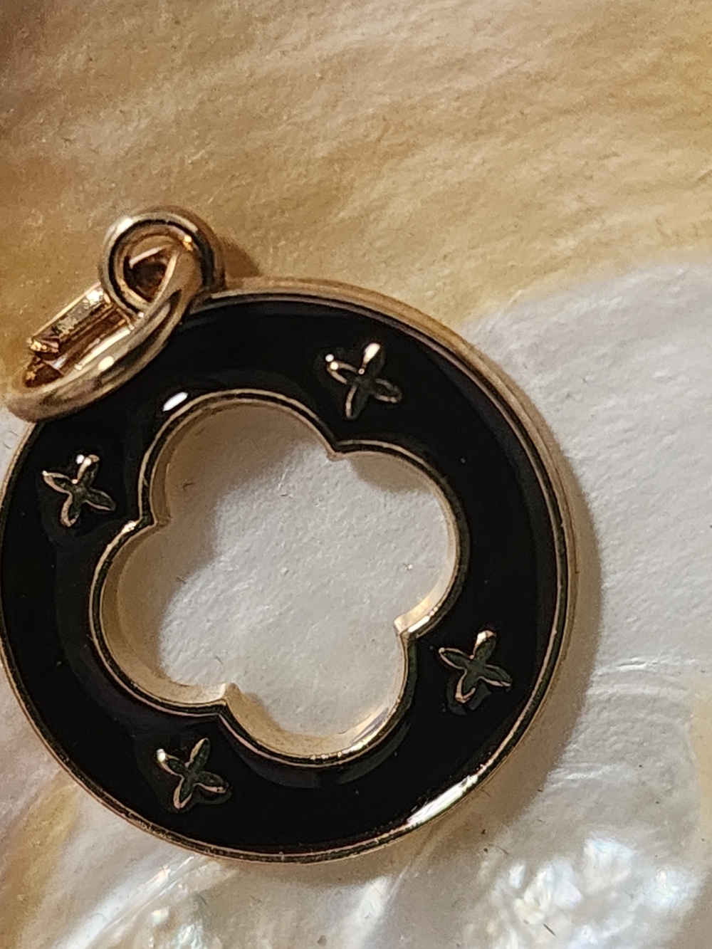 Black Enamel Quatrefoil Pendant Charm - Women Jewelry